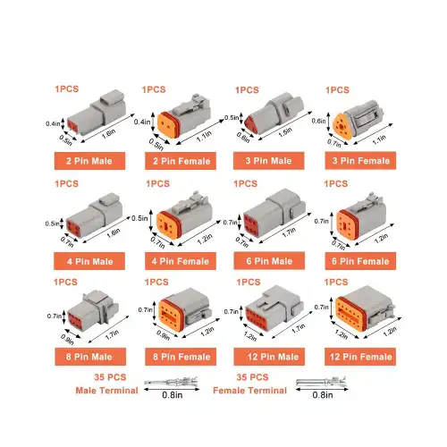 750 Pcs Deutsch DT Connector Kit DT04/06-2P/2S/3P/3S/4P/4S/6P/6S/08PA /08SA/12PA/12PS for 14 16 18 20 AWG Stamped Contacts Kit