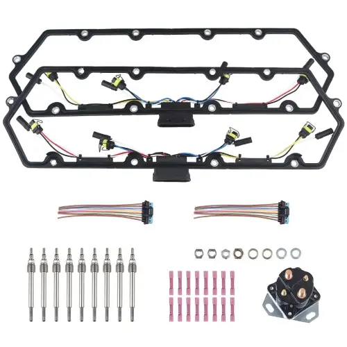Valve Cover Gaskets + Inner Injector Glow Plug Harness with Relay + 8 Glow Plugs F81Z-6584-AA F81Z-9D930-AB for Ford 1999-2003 Powerstroke 7.3L F250 F350 E250 E350
